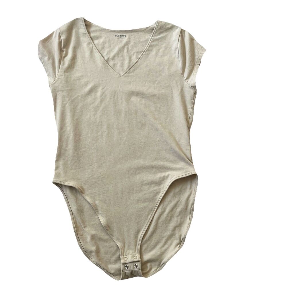 Old Navy Bodysuit Ivory Short Sleeve Cap Scoop Neck Snap Gusset T-Shirt Size XL - Picture 4 of 9